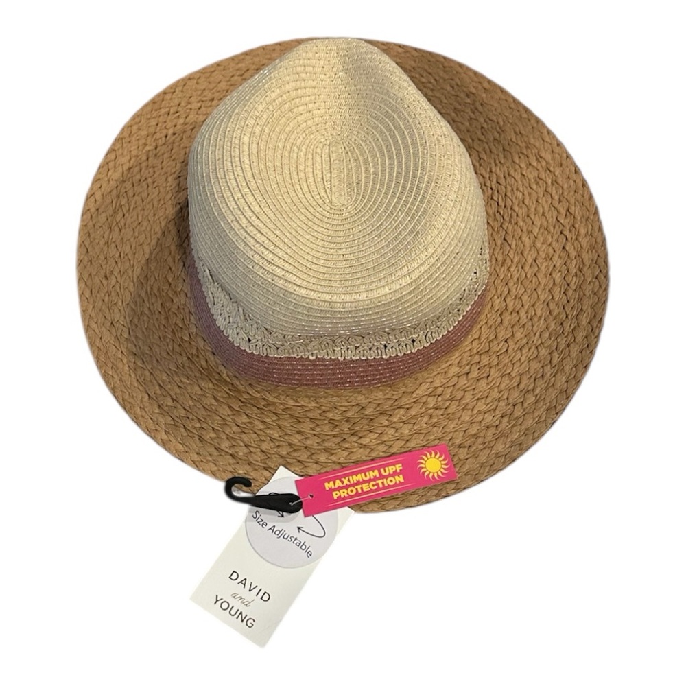 David & Young Mixed Straw Braided Fedora with a Mauve Band